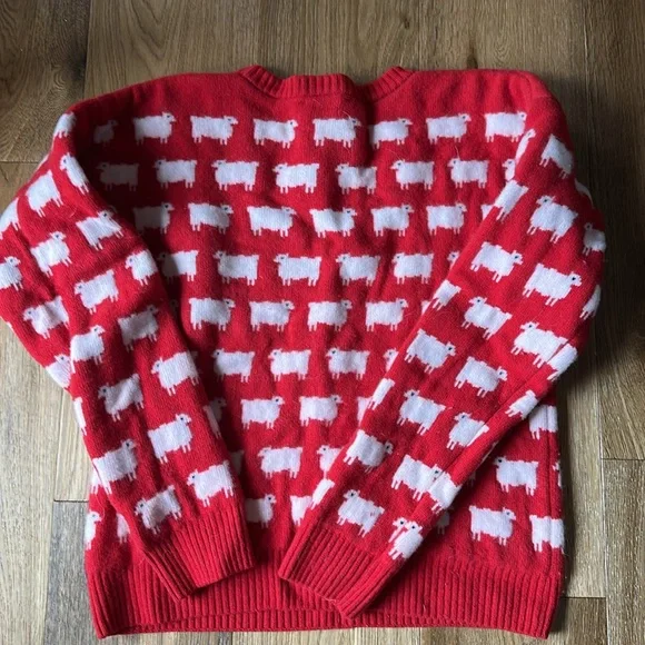 Rowing Blazers Warm & Wonderful Red 100% Wool Diana Fitted Sheep Sweater XL - Picture 10 of 13